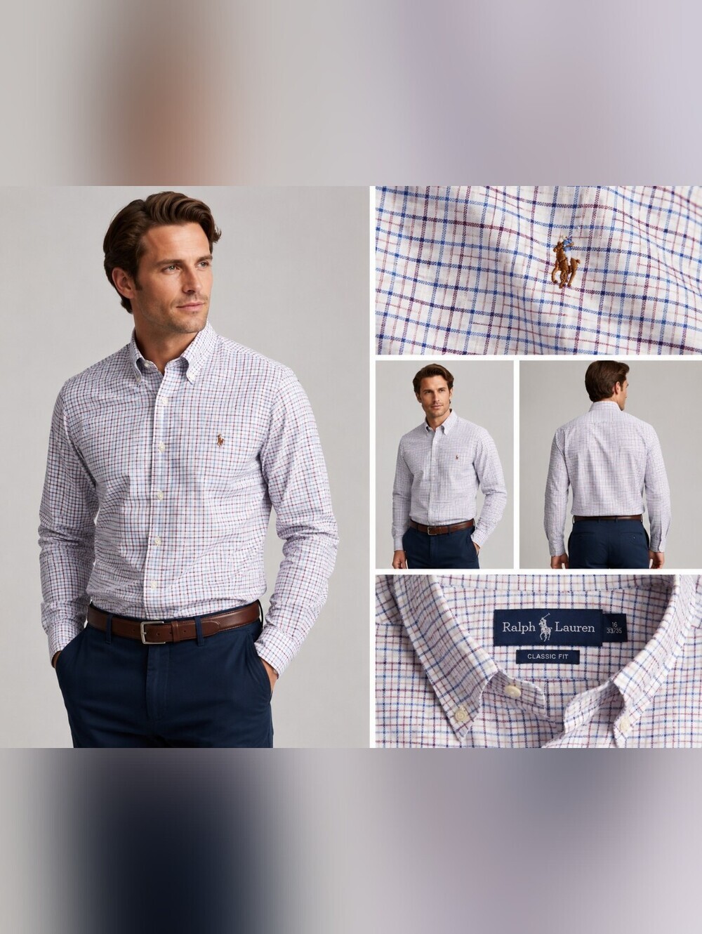 Polo Ralph Lauren Men's Classic Fit Button Down Shirt White Blue Purple Plaid.
